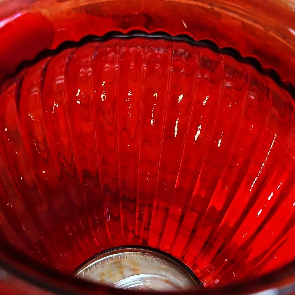 Elegant Red Ribbed Glass Vase